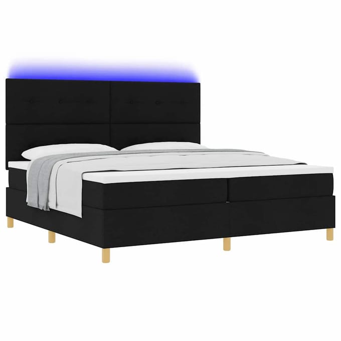 vidaXL - LED - Box - Spring - Bed - met - hoofdeinde - Zwart - 200 - x - 200 - cm - Stof