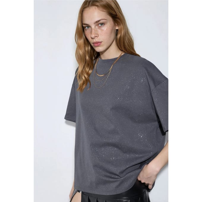 Pailletten Crew Neck Korte Mouwen T-shirt
