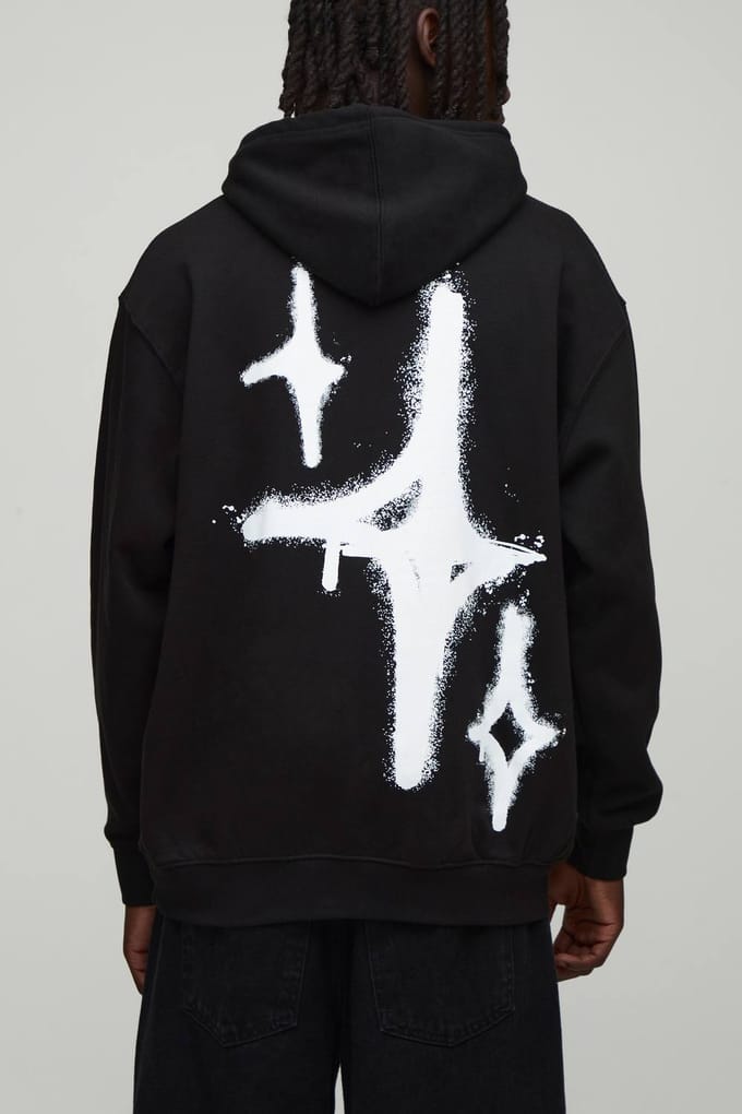 Zwarte oversized graffiti spray cross grafische hoodie | Black | Size Medium
