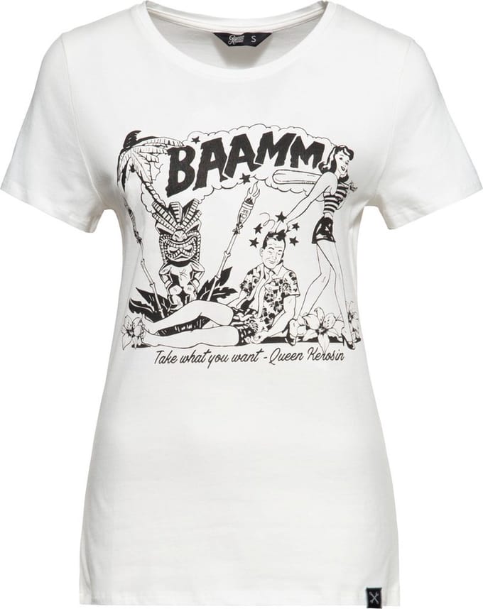 Queen Kerosin dames T-shirt met 'Bammm'-print, off-whiteite