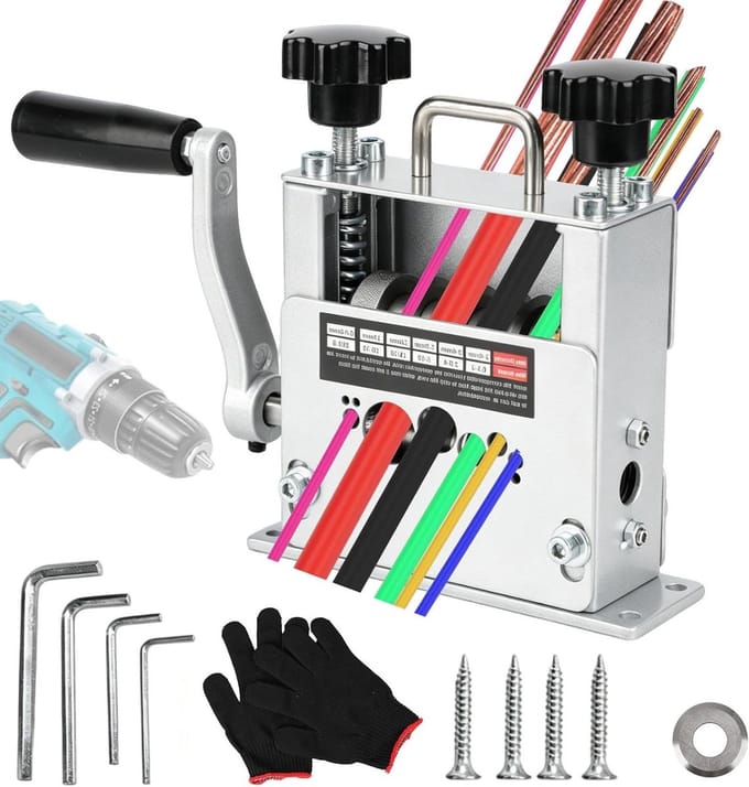 Kabelstripmachine - Draadstripper - Koper Recycling - 9 Kanalen 2-17mm - Handmatig Elektrisch - Zilver