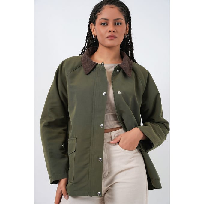 Gabardinejack met knoopsluiting en zakken