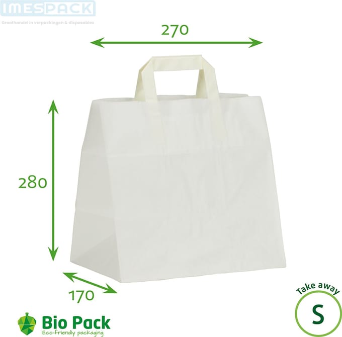 Draagtas papier - 50stuk - Middel - Wit - Kraft - 27+17x28cm - IMES