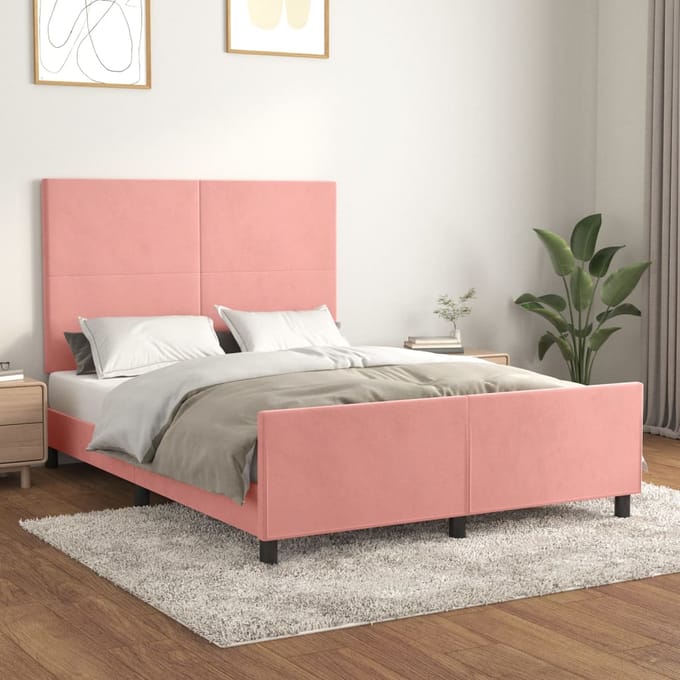 vidaXL - Bedframe - met - hoofdeinde - fluweel - roze - 140x190 - cm