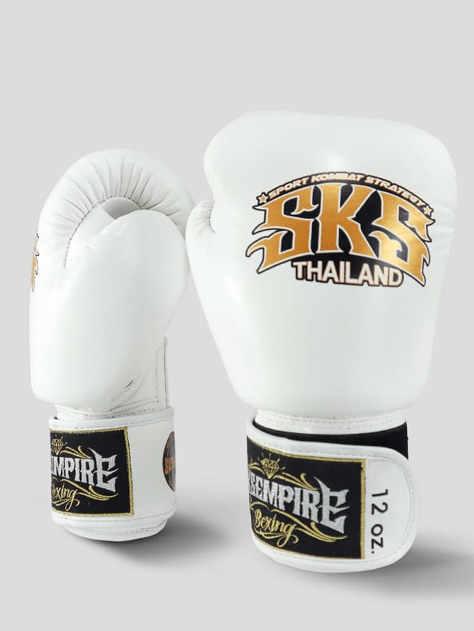 SKS Empire Muay Thai Bokshandschoenen - Echt Leer - Wit / Goud 12 oz