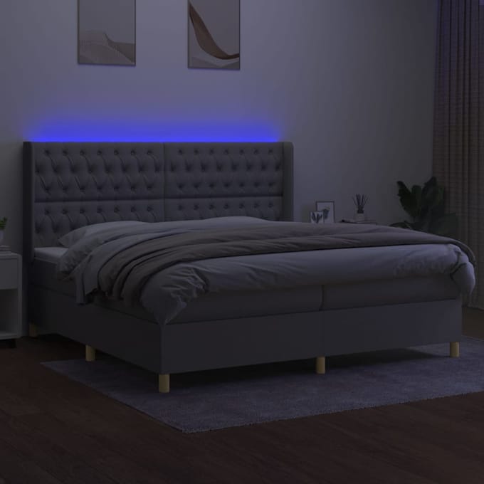 vidaXL - Boxspring - met - matras - en - LED - stof - lichtgrijs - 200x200 - cm