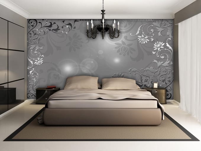 Floral Pattern Black White Grey Photo Wallcovering