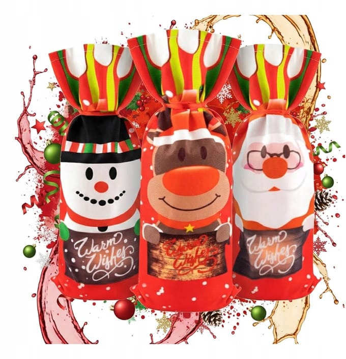 Bimberek - Kerstmis Fles Cadeautas - Mikołaj - Bałwan - Rood