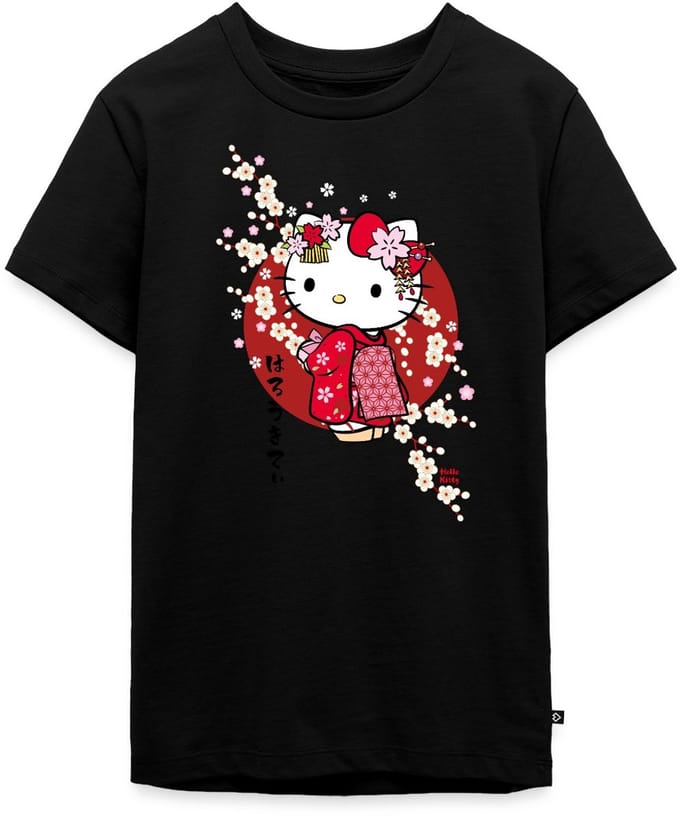 Hello Kitty In Een Rode Kimono En Kersenbloesems Premium T-Shirt Tiener