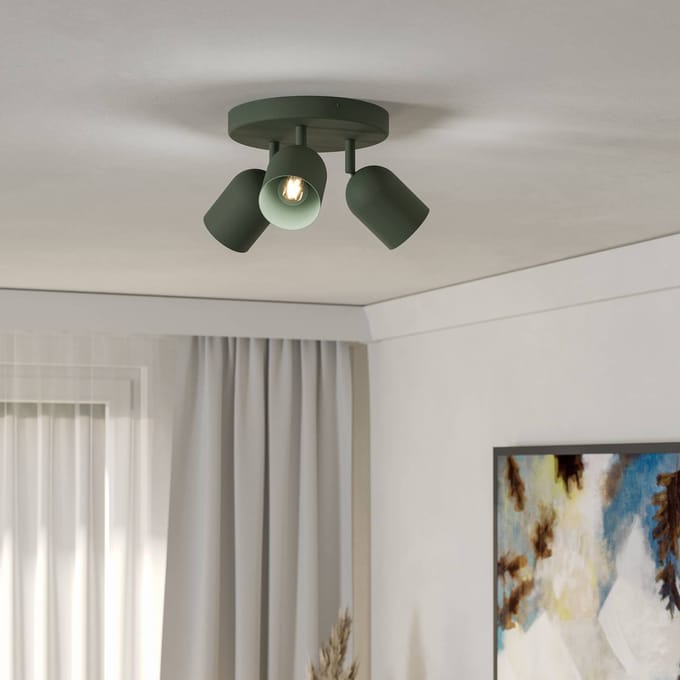 EGLO Plafondspot Tilston, donkergroen, Ø 25 cm, 3-lamps, staal