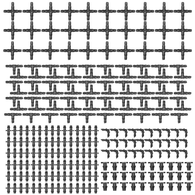 Kit de raccords d'irrigation goutte à goutte, 250 pièces, connecteurs barbelés compatibles avec de l'eau de 1/4 pouces 200pcs noir