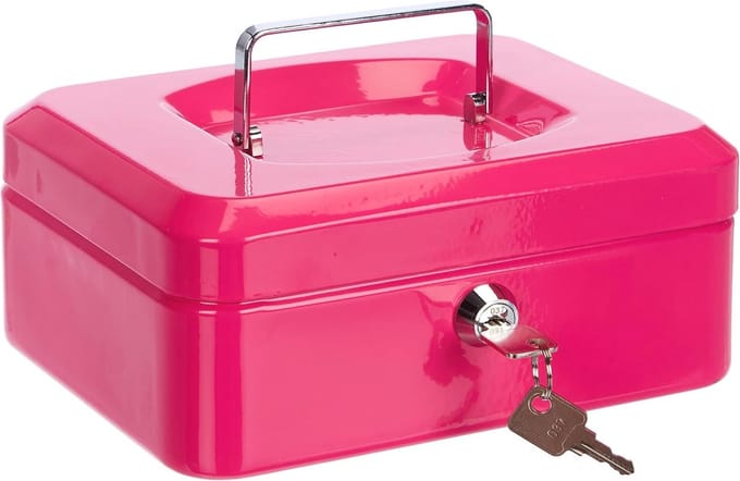 Geldcassette met Cilinderslot en 2 Sleutels - Roze - 200x160x90mm
