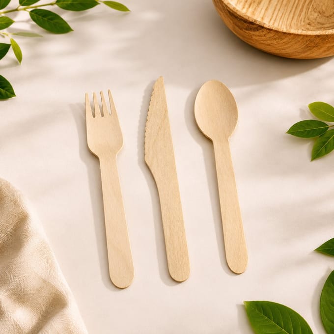 Pomebio - houten bestek 150 stuks | 50 vorken | 50 lepels | 50 messen