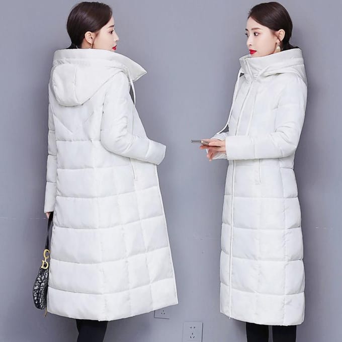 Dames donsjack van katoen, winterlang gedeelte over de knie, dikke slanke afslankjas, dames XXXXXL wit