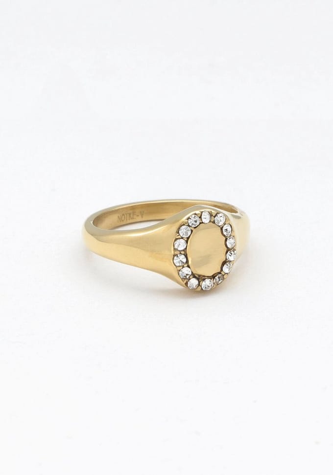 Notre-V Ring Round Strass Sieraden Dames - Goudkleurig - Maat ONESIZE