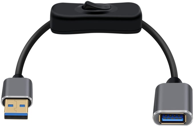 USB 3.0 Verlengkabel met Schakelaar - Male A naar Female Interface, 5Gbps Dataoverdracht voor Telefoon en SSD, 0.3m Lang, Zwart