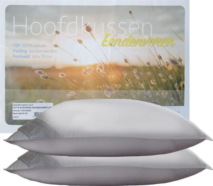 iSleep Hoofdkussen Set (2 Stuks) - Eendenveren - Medium - 1400 gram - 60x70 cm - Wit