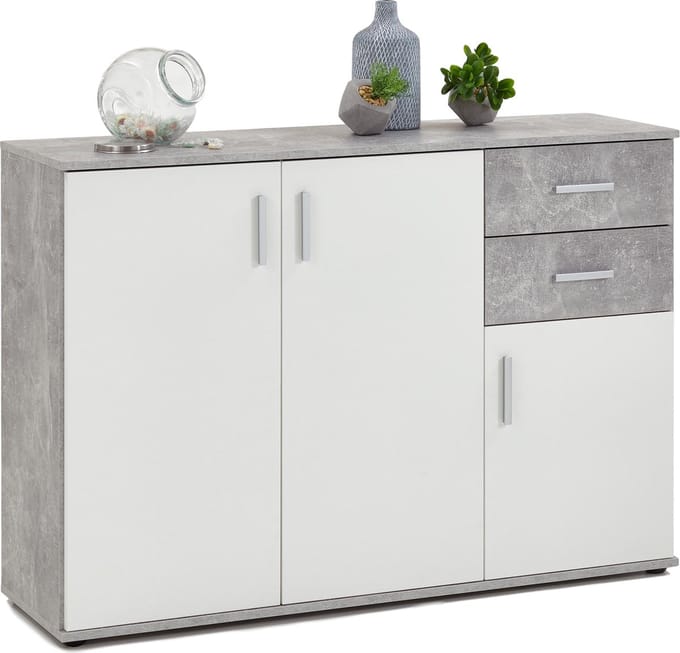 Dressoir Albi 120 cm breed - Grijs beton met wit