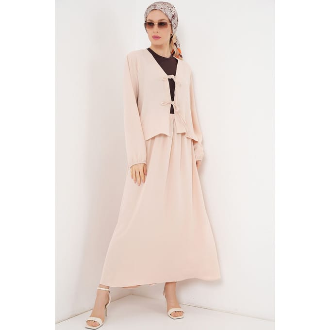 V-hals Blouse met Striksluiting & Maxi Rok Tweedelige Set