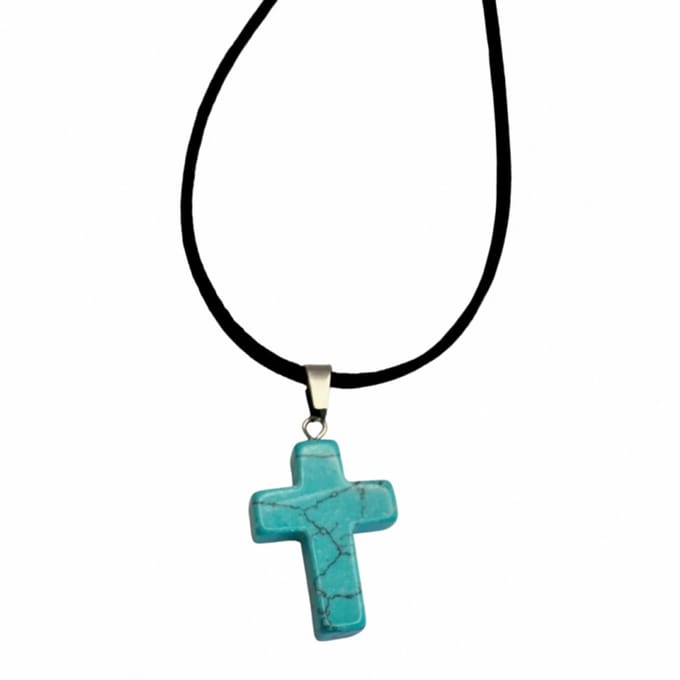 Ketting- Turquoise- Kruis- Steen- Blauw-Charme Bijoux