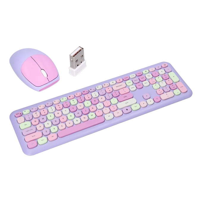 Toetsenbord Muis Combo 2.4G Retro Meerkleurig Stil Cover Draadloos Toetsenbord en Muis SetPaars