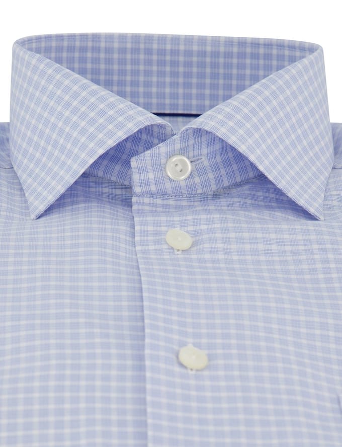 Eton shirt lichtblauw ruit wit classic fit met borstzak