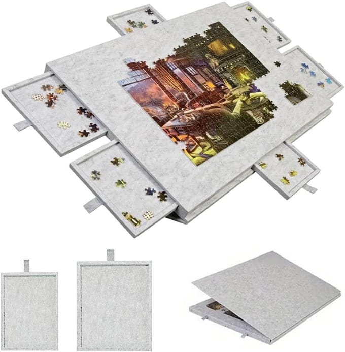 Kantelbare Puzzeltafel - Puzzelplank - Ontspannen Puzzelen - Met 6 Sorteerladen - 1000 Delen - Lichtgrijs