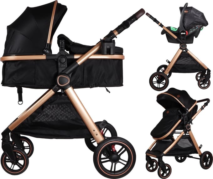Ding Liam Black/Rose 3-in-1 Combi Kinderwagen Incl. Autostoel