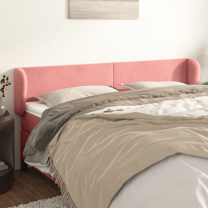 vidaXL - Hoofdbord - met - randen - 203x23x78/88 - cm - fluweel - roze