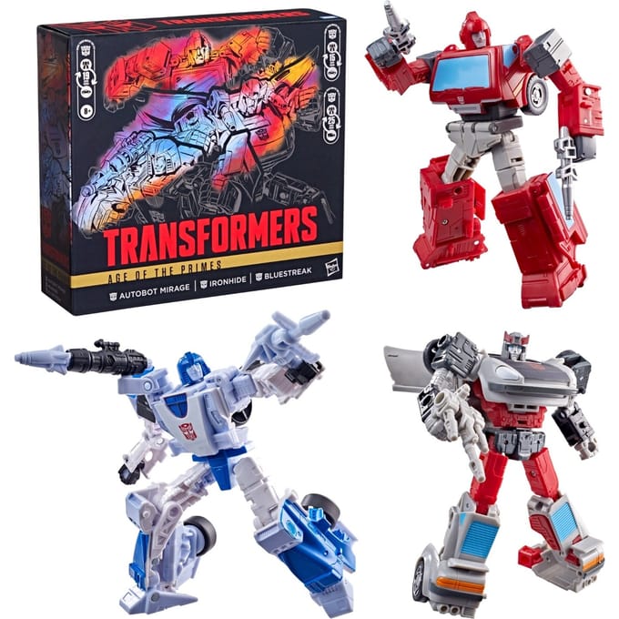 Transformers Age of the Primes 3-Pack Includes Deluxe Class Autobot Mirage and Bluestreak and Voyager Class Ironhide