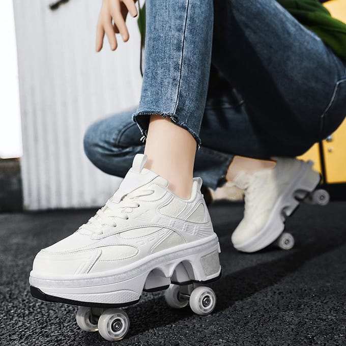 Nieuwe Schaatsen, Sneakers, Kinderen's Wegloop Schoenen, Vierwiel Katrollen, Beloopbaar, Demonteerbaar Flits 40 white
