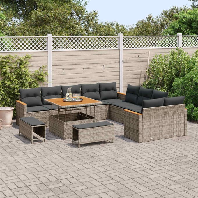 vidaXL - Tuinbank - Set - 13 - st - Grijs - poly - rattan