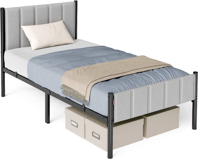 VASAGLE - Bed - Metalen Bed - Gestoffeerd Hoofdbord - Stalen Frame - Draagvermogen tot 250 kg
