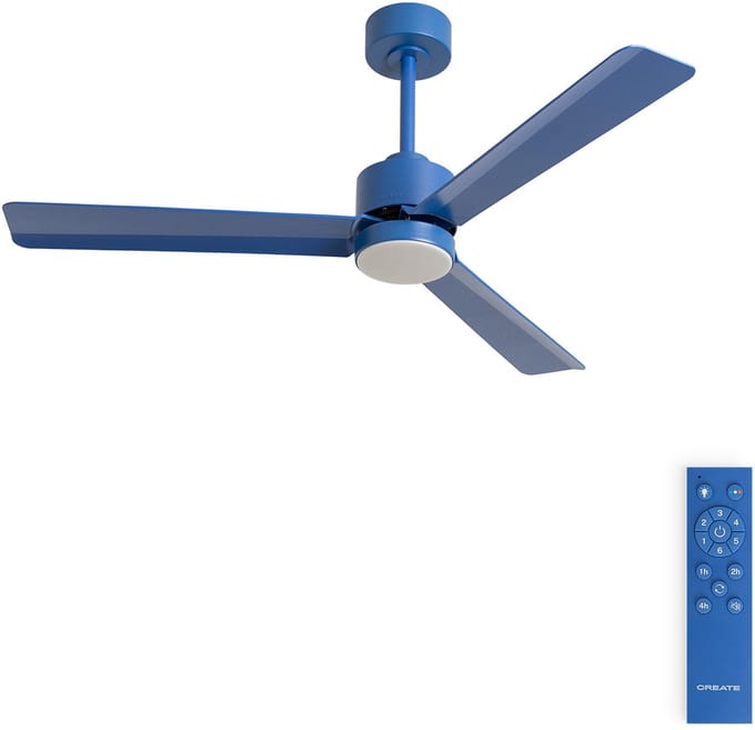 CREATE - Stille plafondventilator 40W met licht - Kobaltblauw - Ø132cm - Afstandsbediening - WIND MODERN