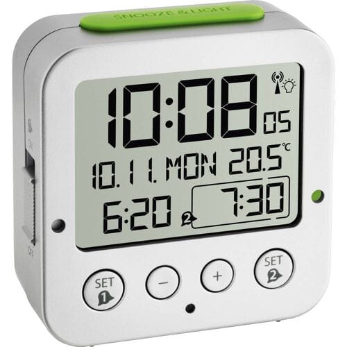 TFA Dostmann 60.2528.54 Wekker Zendergestuurd Zilver Alarmtijden: 2