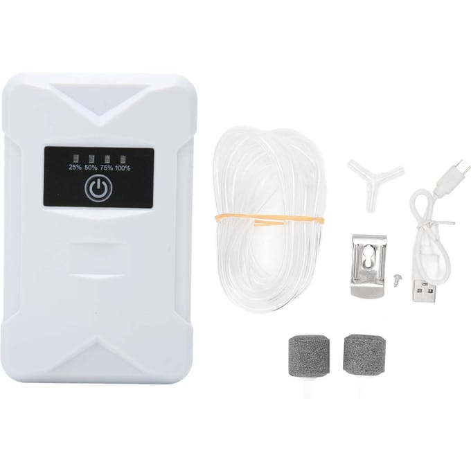 Aquarium Zuurstofpomp Stil USB Oplaadbaar 2 Voedingsmodi Dubbele Uitlaat Draagbaar Vissenkom white