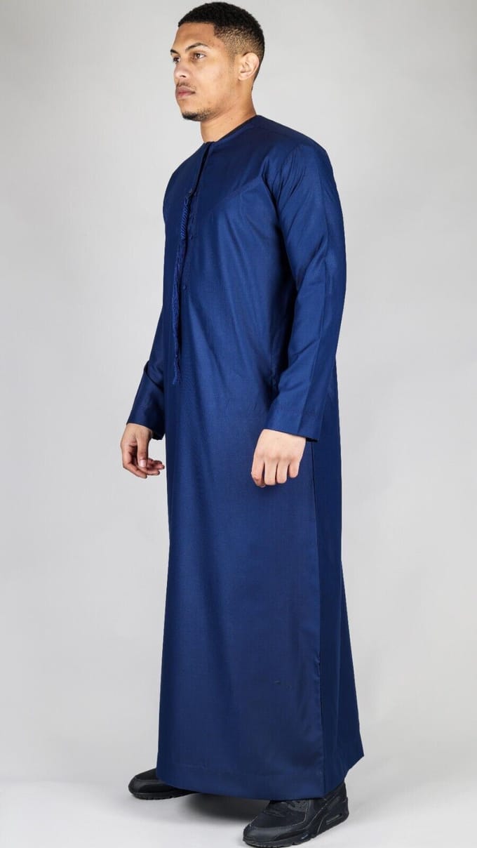Marineblauwe Thobe Emirati Islamitische Jubba Robe Eid Tassel Regular Fit voor heren