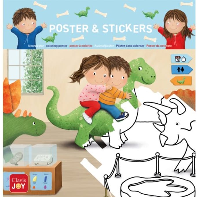 Kleurposter Luuk en Lotje. Het dinomuseum