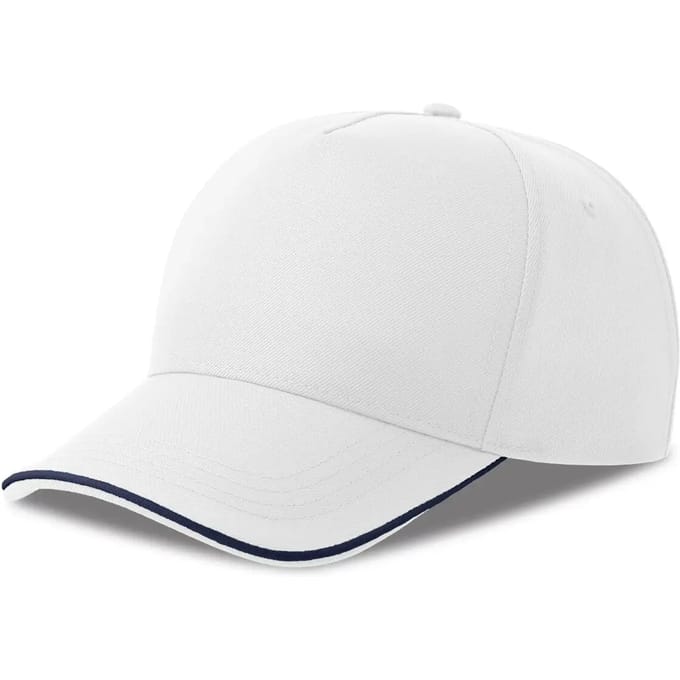 Atlantis Headwear Recy Five Piping Cap AT129 - white/navy - One size