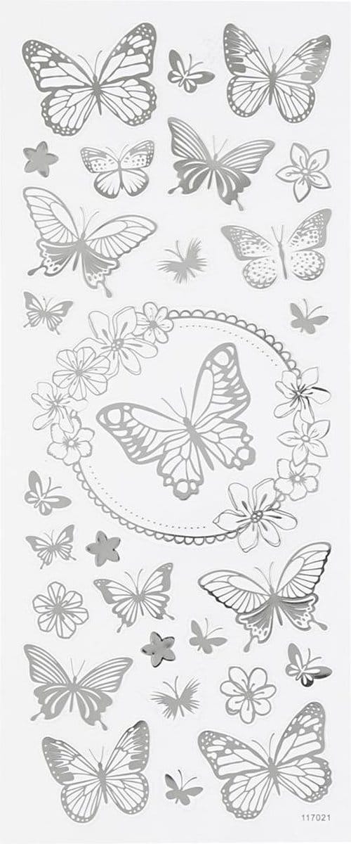 Creotime Stickers Vlinder Zilver 10 X 24 Cm 28-delig