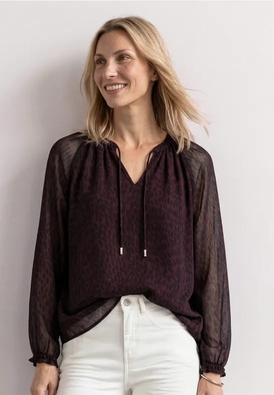 Raglanblouse met split in de hals en print