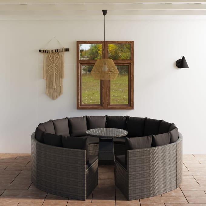 vidaXL - 9-delige - Loungeset - met - kussens - poly - rattan - grijs