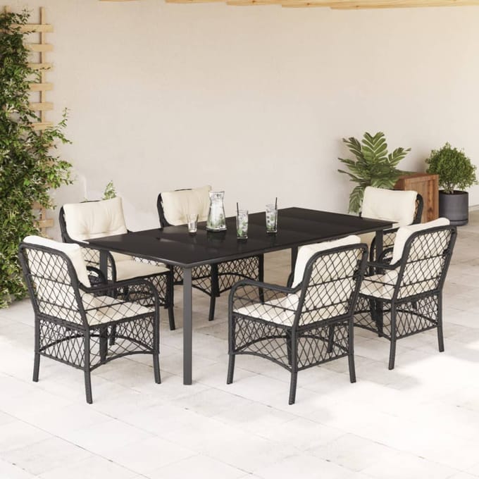 vidaXL - 7-delige - Tuinset - met - kussens - poly - rattan - zwart
