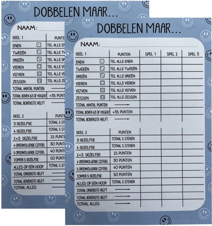 Dobbelblok - Yahtzee scoreblok - gedessineerd - smiley - 2 stuks