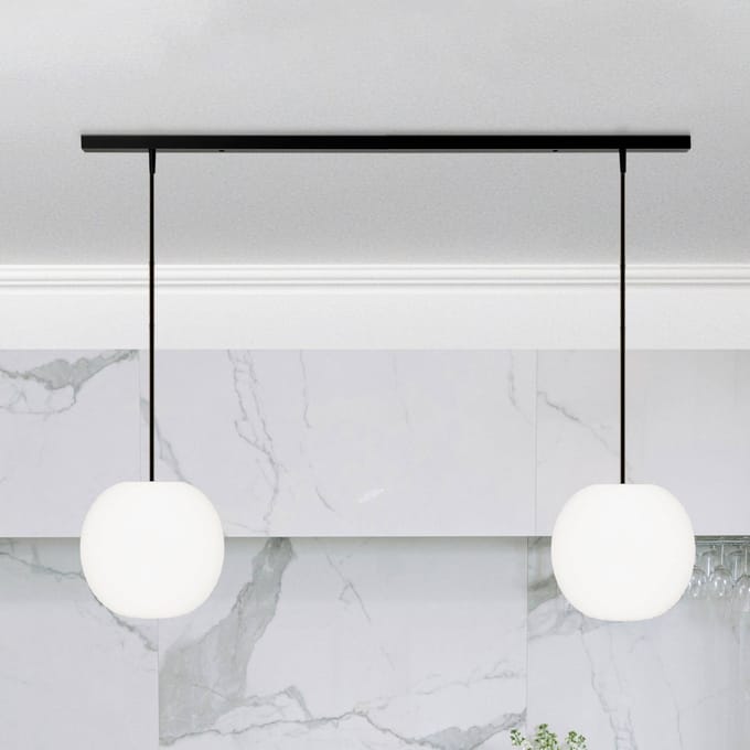 Casablanca hanglamp Acai, wit/zwart, lang, 2-lamps, 21 cm