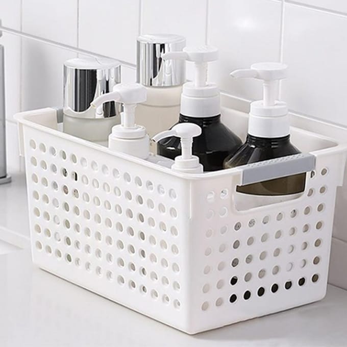 Plastic Opbergmand Rechthoekig Multifunctioneel Draagbaar Holle Bureau Opbergbakken met Handvat white