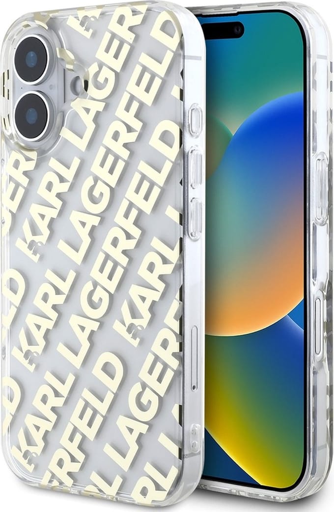 Karl Lagerfeld, Karl Lagerfeld IML Electroplated Repeated Logo Case for Geschikt voor Apple iPhone 16 Gold,