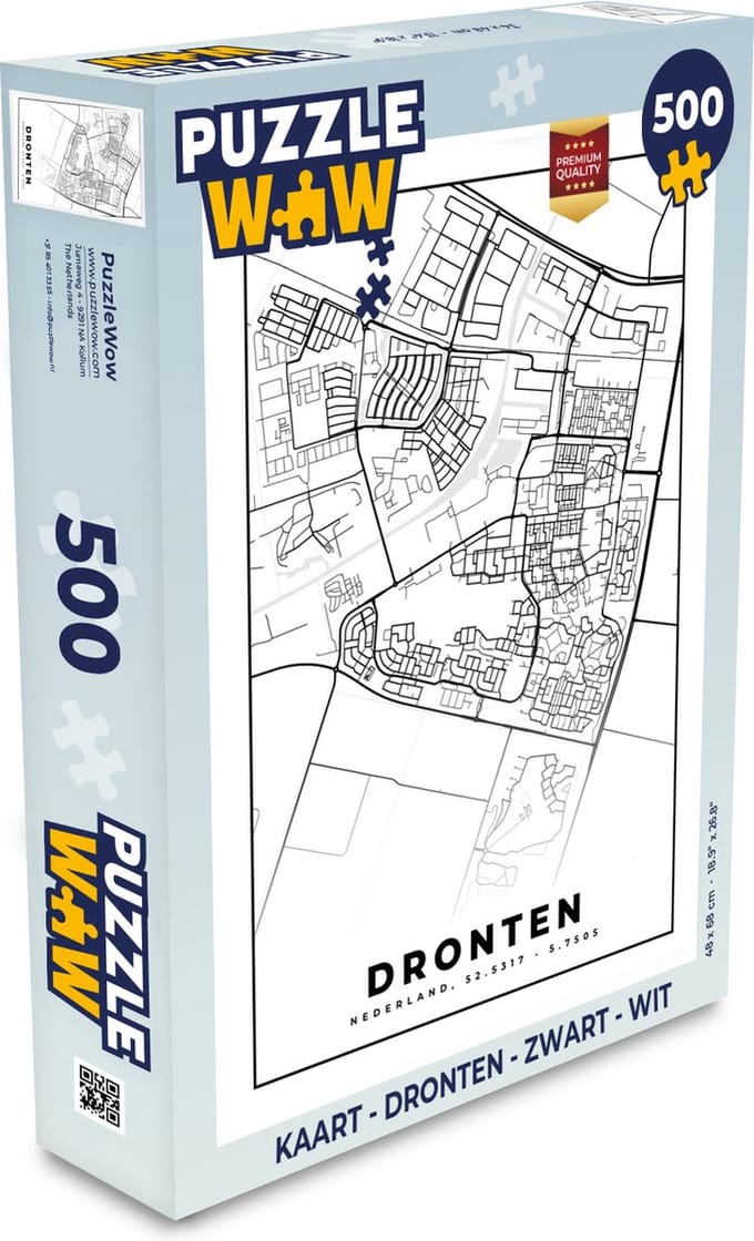 Puzzel Kaart - Dronten - Zwart - Wit - Legpuzzel - Puzzel 500 stukjes