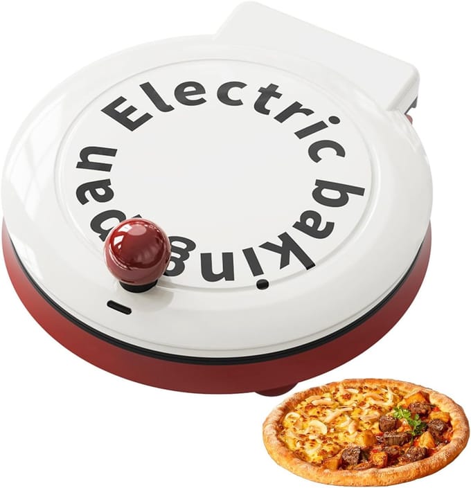 Elektrische Pizza Maker - Bakplaat Oven - Snelle Maaltijden - Dubbelzijdige Verwarming - 23cm Diameter - Rood