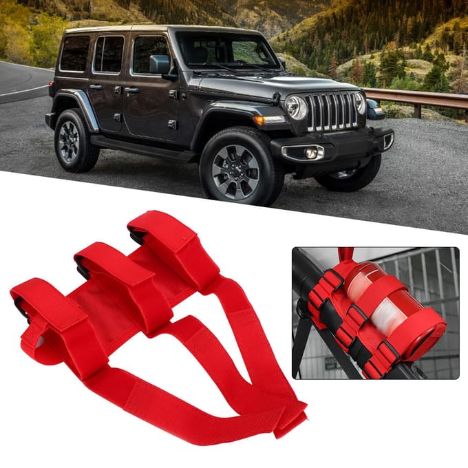 Support de fixation pour extincteur de voiture automatique Sangle réglable Convient pour Jeep WranglerGladiatorRouge rouge